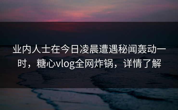 业内人士在今日凌晨遭遇秘闻轰动一时，糖心vlog全网炸锅，详情了解