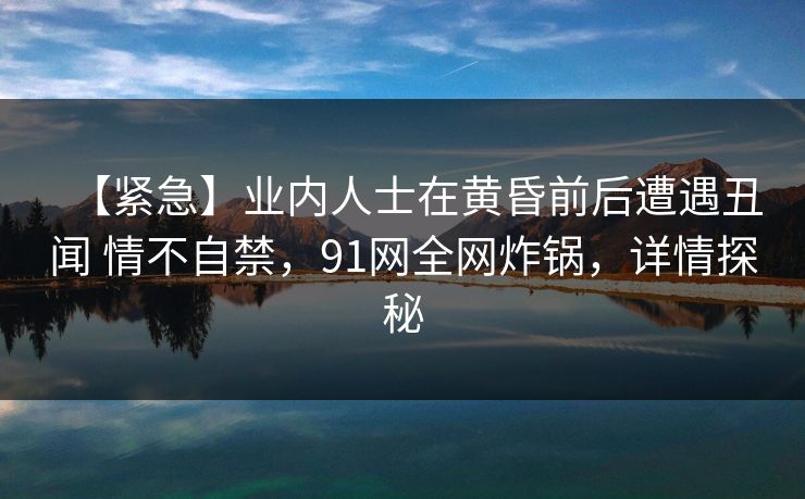 【紧急】业内人士在黄昏前后遭遇丑闻 情不自禁，91网全网炸锅，详情探秘