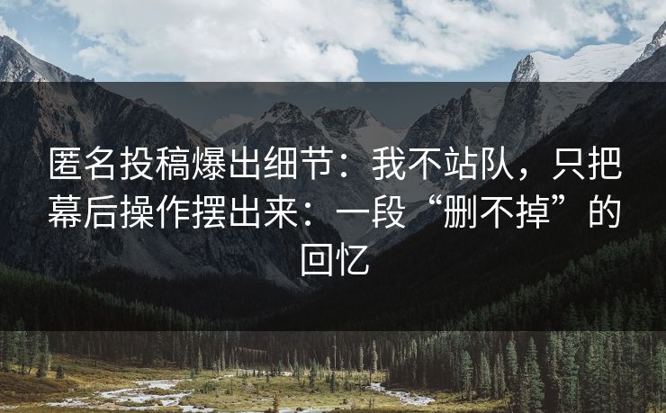 匿名投稿爆出细节：我不站队，只把幕后操作摆出来：一段“删不掉”的回忆